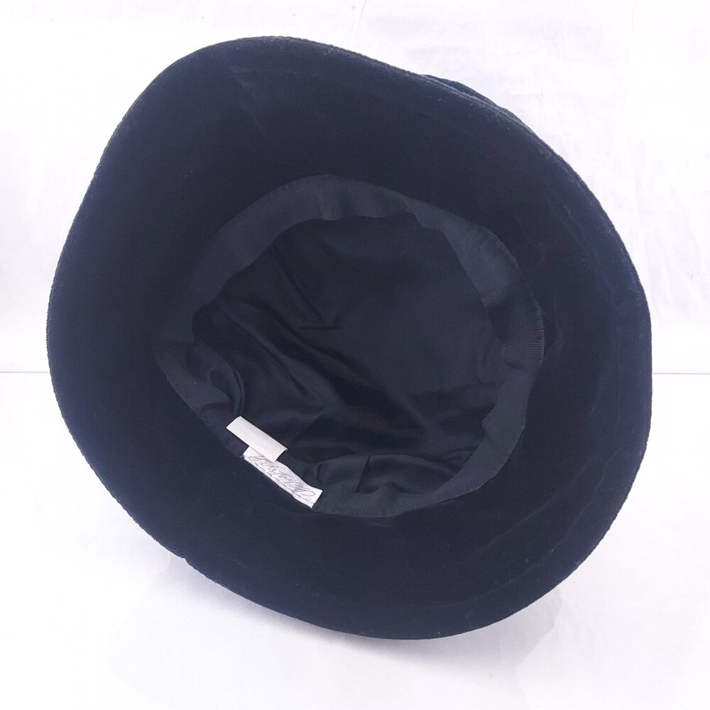 Vintage Lord & Taylor Black Pillbox Bucket Velvet Velour Hat Barret Womens - Picture 5 of 7